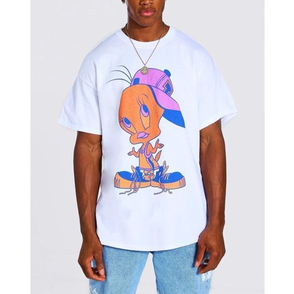 Looney Tunes Men's White Tweet Bird Crew Neck Shirt - Picture 1 of 5